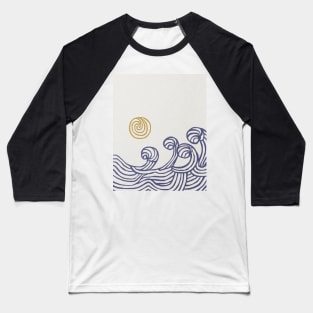 Abstract sun blue ocean waves, Mid century art print Baseball T-Shirt